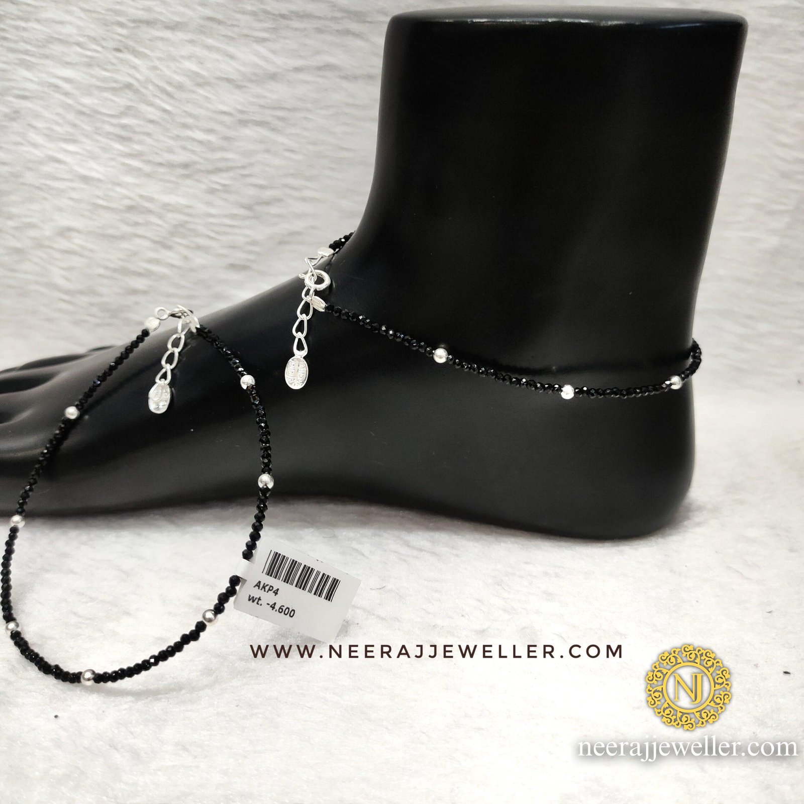 498278 black beads silver pyal