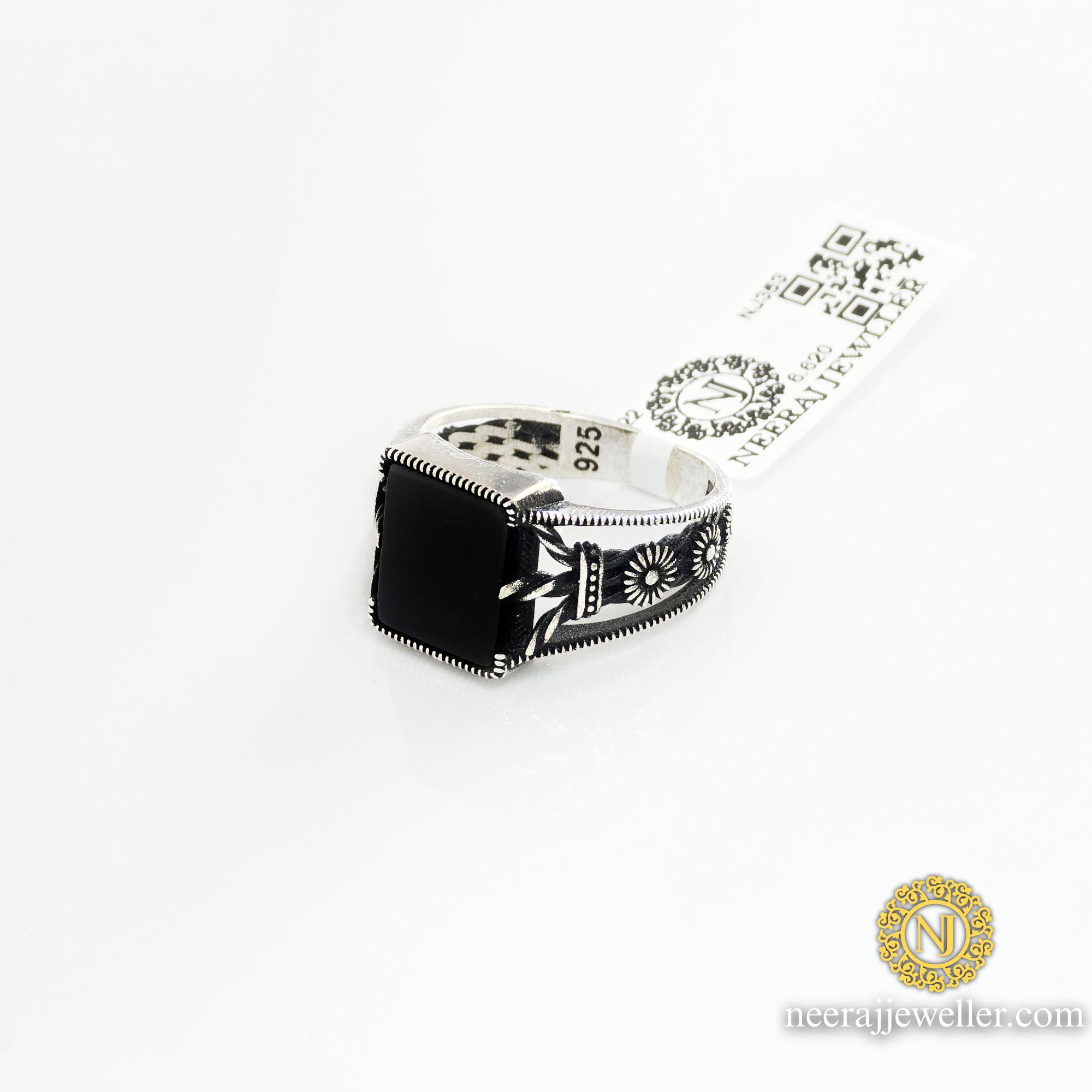 silver ring for men  black stone 925